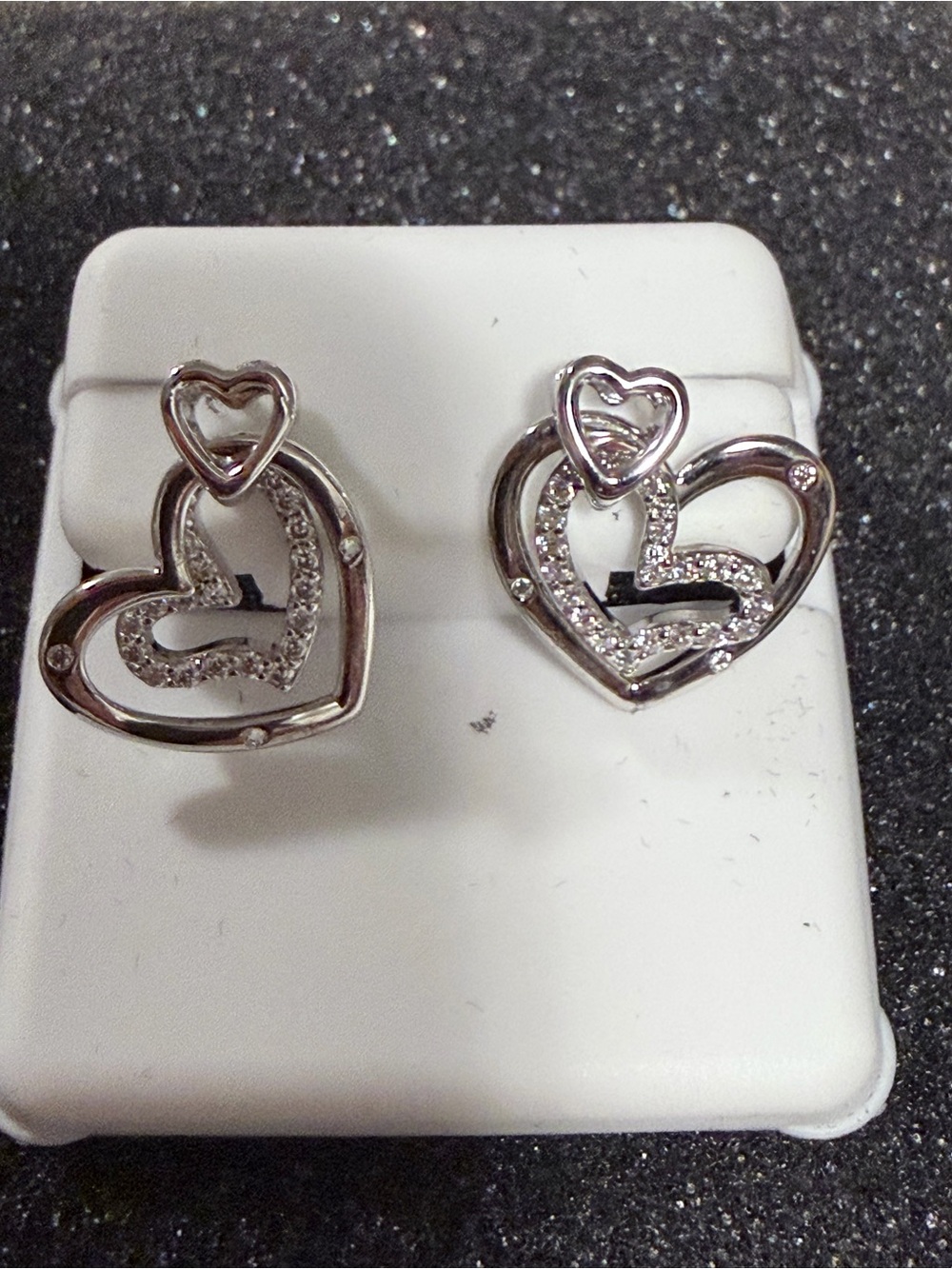 Sterling Silver Heart Drop Earrings with Moissanite in 925 Sterling Silver